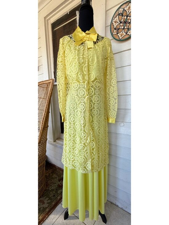 Carol Gowns By Mr Walter Dresses & Skirts - Vintage 60's yellow Maxi Dress Match Lace Jacket /Bow Size XS